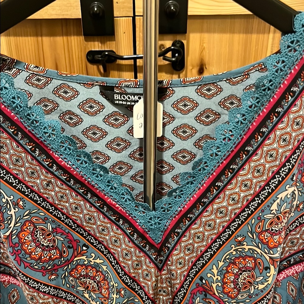 Boho V-Neck Peasant Blouse -size 22 Blue And Teal - Picture 9 of 10